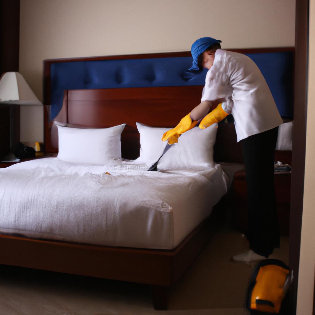 Person cleaning hotel room professionally